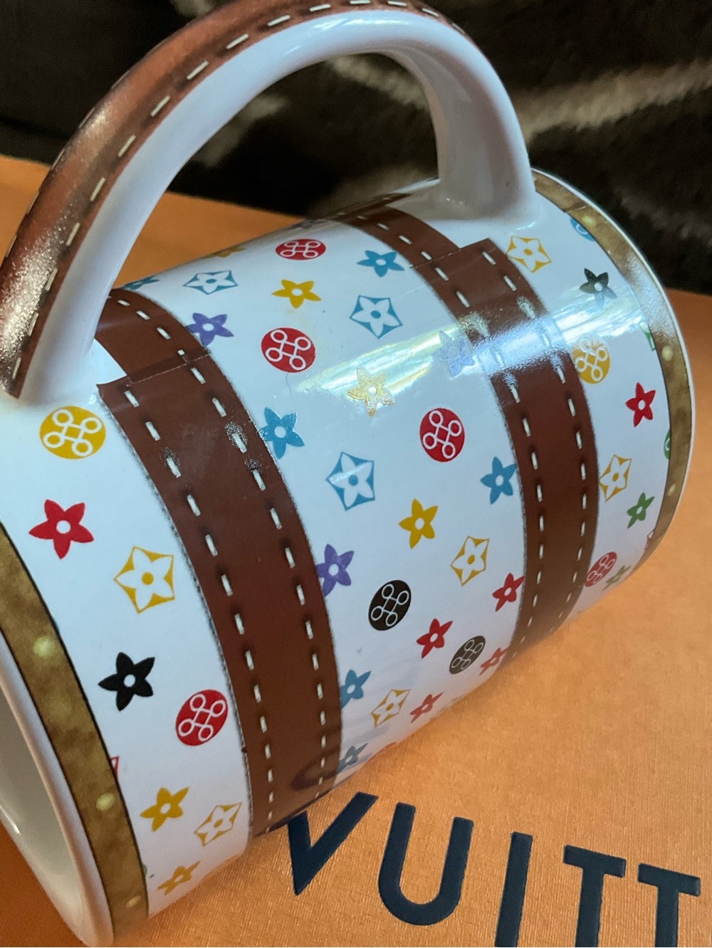 White Mini Coffees Mug Trunk with Multicolor Monogram Print - Picture 6 of 10